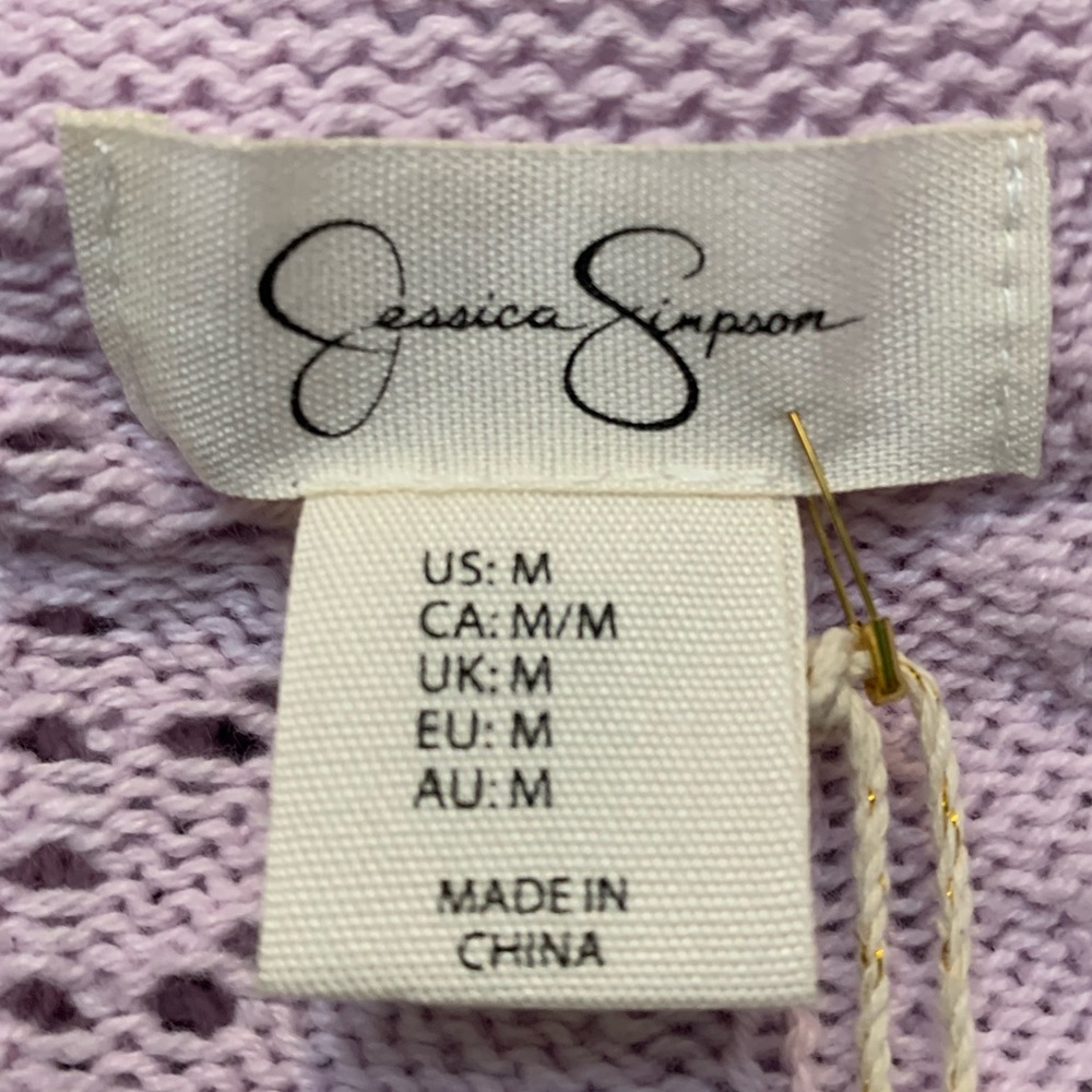 🦋🎯 Jessica Simpson Lilac Pointelle Wrap Sweater Tie Waist Knit Top NWT M - Picture 6 of 8